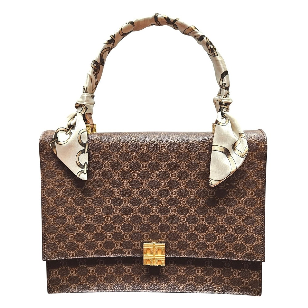 Celine Vintage Macadam Monogram Canvas Top Handle Bag Brown Arc de Triomphe F/01